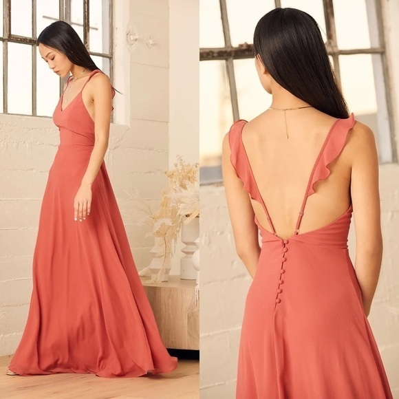 NWT Lulus Meteoric Rise Rusty Rose Maxi Dress M - Picture 1 of 10